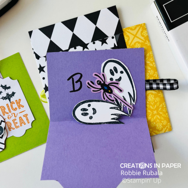 Mini file folder and die cut images for the 3 Pocket Card using Stampin' Up Black and White designs pattern paper