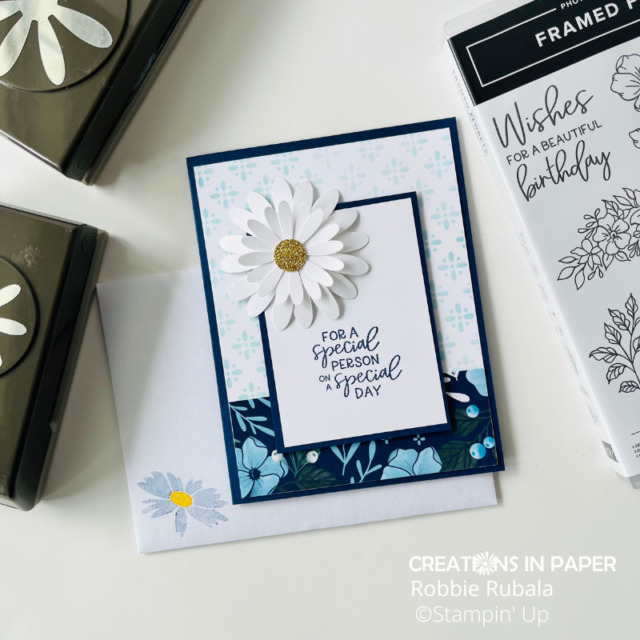 Way to decorate the envelope and inside of the Birthday card using Stampin' Up! Framed Florets