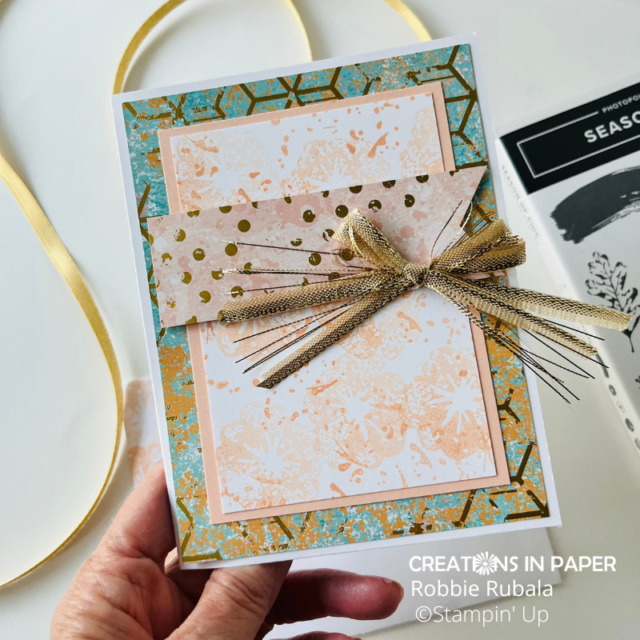 A close up of the ribbon used for a fun ribbon idea using the Gold Shimmer Ribbon from Stampin' Up!  