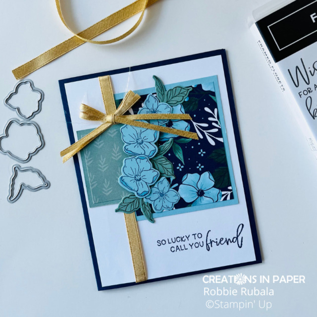 Don't you love the colors of this card?  Who knew that Night of Navy and Soft Succulent look so well together.  The Stampin' Up! Fitting Florets coming in November is a hint of the new products you can get in November.  Be watching my blog to see when you can order it from my online store.