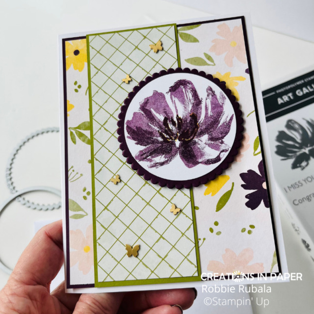 Close up of the card front for the Stampin' Up Art Gallery in Blackberry Bliss