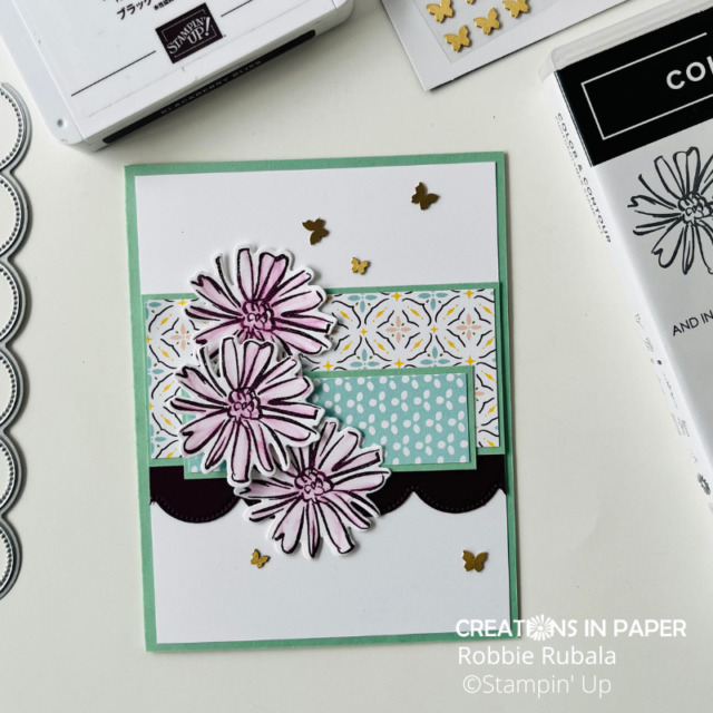 Used a sketch to create the Stampin' Up Color & Contour easy layout using Design a Daydream pattern paper