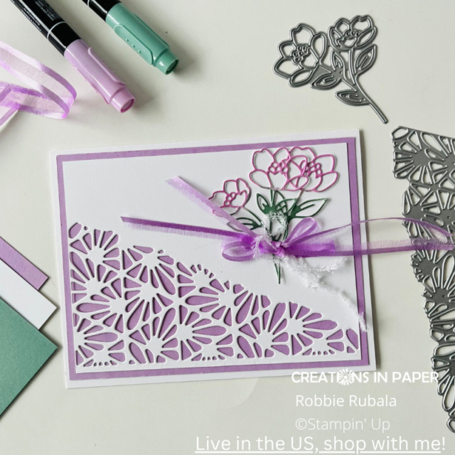 Beautiful card made using the Stampin' Up Cottage Flowers dies