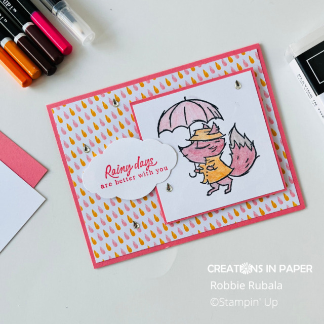 Whimsical animals make card making so fun like this Stampin' Up Playing in the Rain Rabbit.