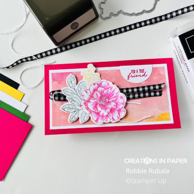 Want to see how to use the catalog to create a card?  Check out my Stampin' Up Cottage Rose slimline creation.