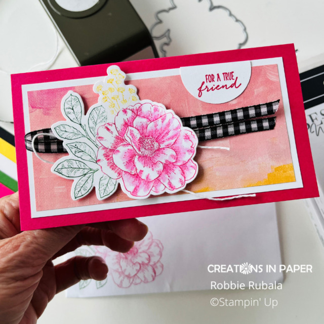 close up of Stampin' Up Cottage Rose slimline card