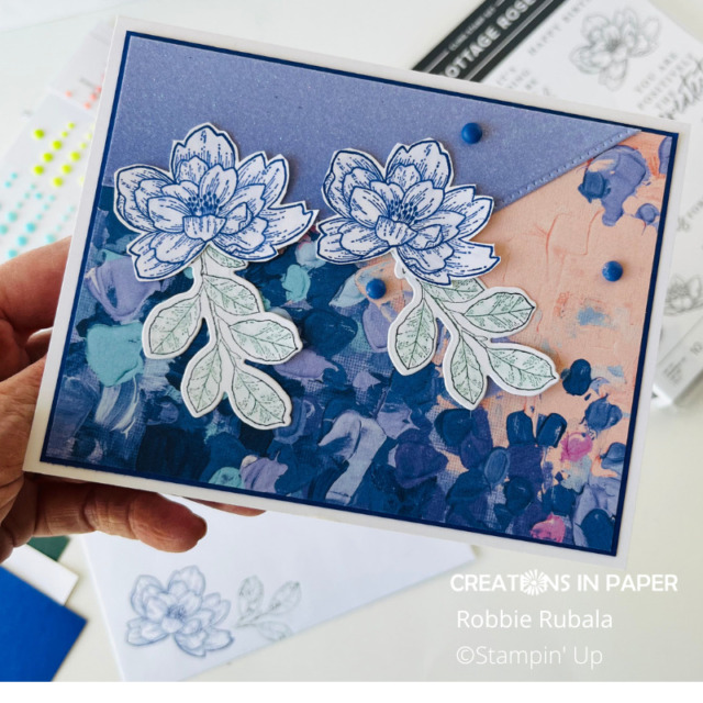 close up of the Video Tutorial - beautiful purple card with Fancy Flora by Stampin' Up