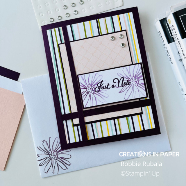 A simple image is great to decorate the inside of your card and envelope.  The Stampin' Up Design a Daydream Note ides uses a simple daisy image.