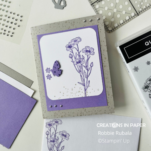 Love the dots around the edge of the card to add some texture.  The Stampin' Up Quiet Meadow in purple used the dots to add lots of texture.