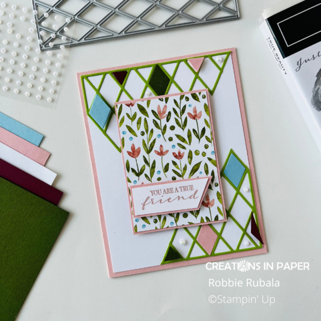 Use your die to create a fun background with a few snips.  See the Stampin' Up True Beauty Friend idea for a fun card.