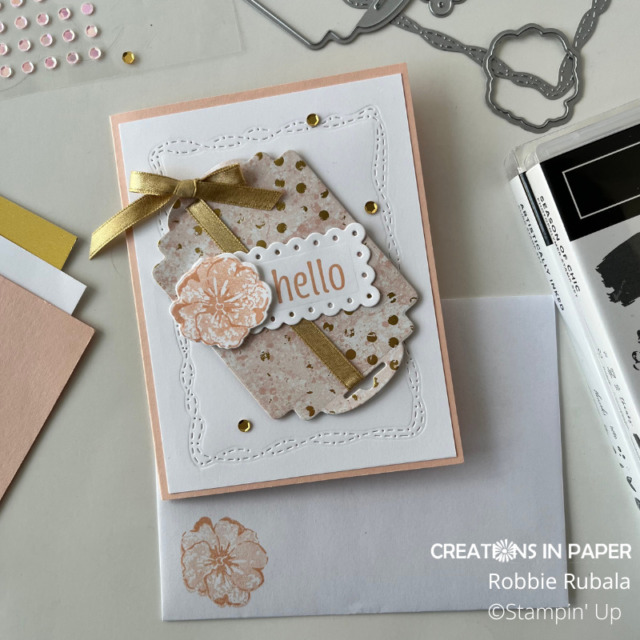 The tag is a simple background for the sentiment layer.  The Season of Chic tag card by Stampin' Up is a great layout for any dsp you have.