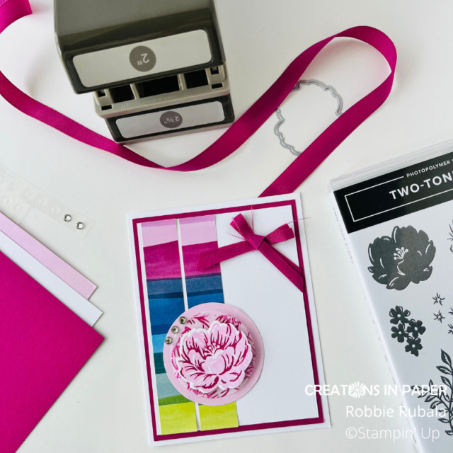 Look at that colorful pattern paper.  It was the basis for choosing my colors for the Stampin' Up Berry Burst colorful idea card.  Check out some of the details by clicking the photo.
