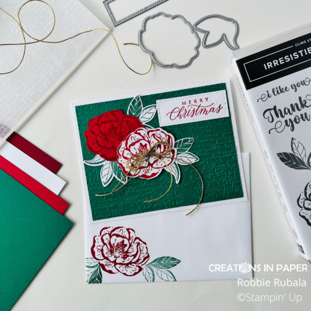 Have you ever played with this stamp set?  You can make green cards like the Irresistible Blooms Christmas idea.