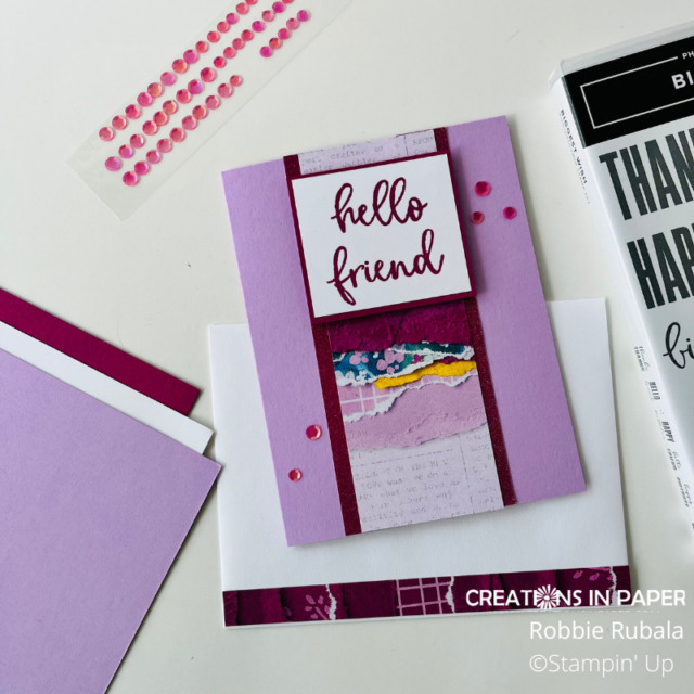 Use those extra strips of dsp to decorate the inside or your card and envelope like I did on the Masterfully Made Hello Friend card.