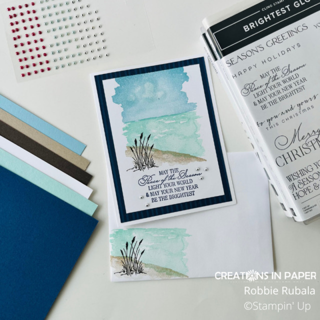 Take a look at how I used this beach stamp set to create the Oceanfront Christmas card idea.