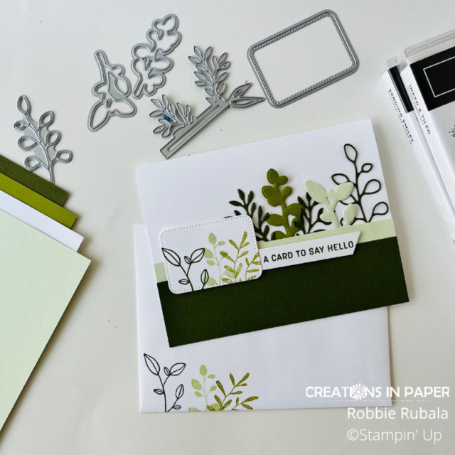 Look at all the different leaves used on this card.  The variety adds lots of interest on this Timeless Charm dies make this masculine idea.