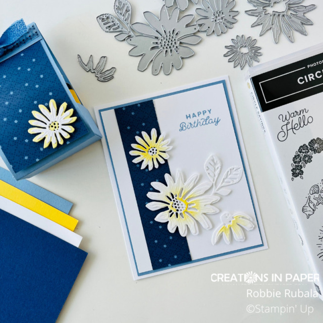 Blue and yellow are a classic color combo.  Check out this gorgeous Challenge 6 World Card Making Day card.  