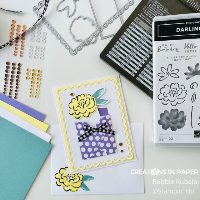 Love the envelope pocket made with the envelope punch board for a fun element for the Color Challenge 3 Stampin' Up Darling Details card.