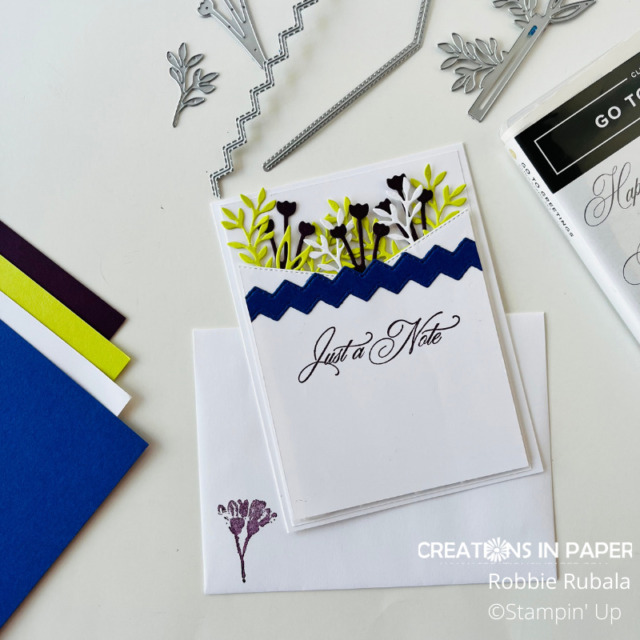 Look at this fabulous card idea!  Using a variety of dies you can make the Stampin' Up Go to Greetings color combo card.