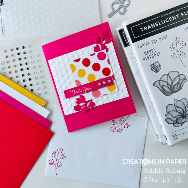 Dots, dots, dots!  Lots of dots on this card.  Dots are fun to play with and the Stampin' up Merry Bold & Bright video hop card uses dots to create a fun Thank you card!