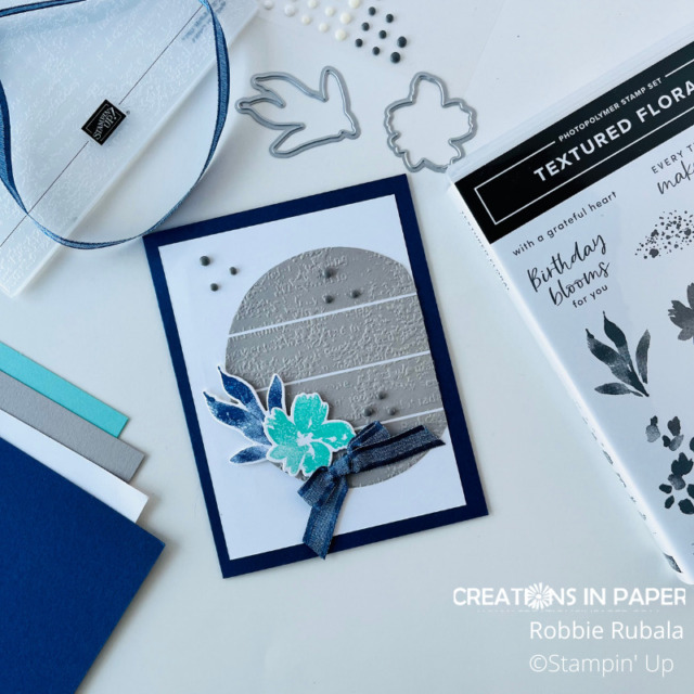 Love the focal image and how it plays up the images on this card. Check out all the details for the Stampin' Up Textured Floral color challenge card.