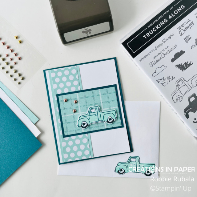 This fun truck can be filled with lots of different items making it perfect for anyone.  See all the details for the Stampin' Up Trucking Along Color Combo card.